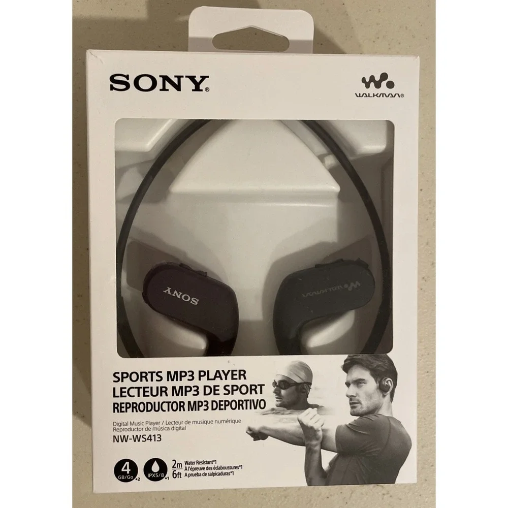 SONY NW-WS413BC Waterproof Walkman Headphone MP3 Player 4GB Black Open Box NEW